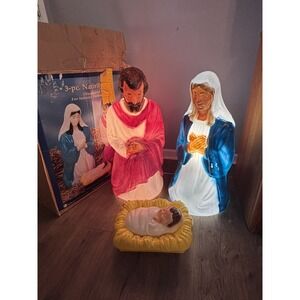 WORKS Vintage Blow Mold Christmas 3 Pc Nativity General Foam Large 28 In w/Box